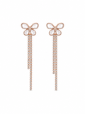 Butterfly drop earrings in rose gold with crystal pavé and cascading chains