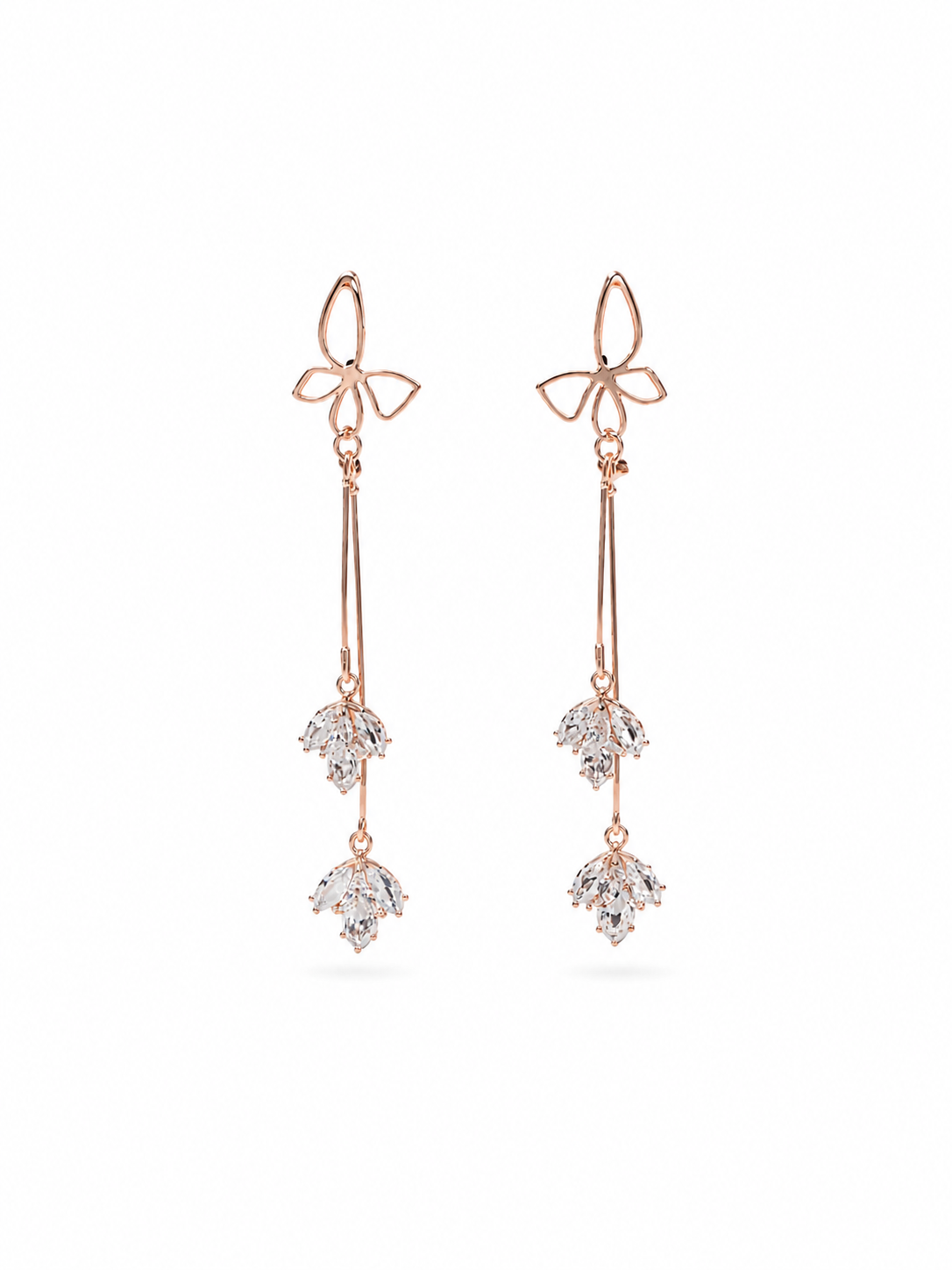 Rose Gold Butterfly Crystal Drop Earrings - Side View