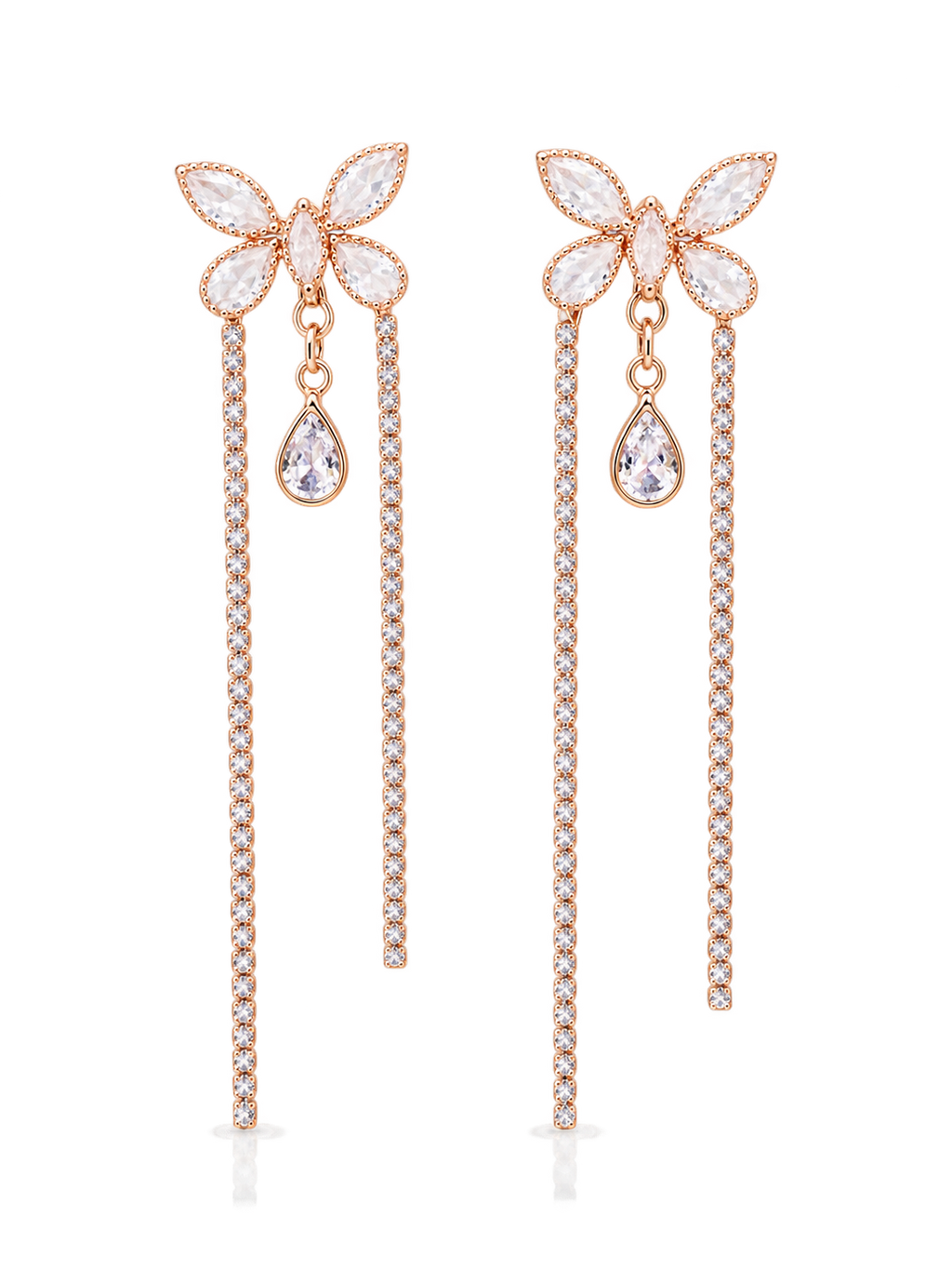 Butterfly Crystal Drop Earrings - Front view