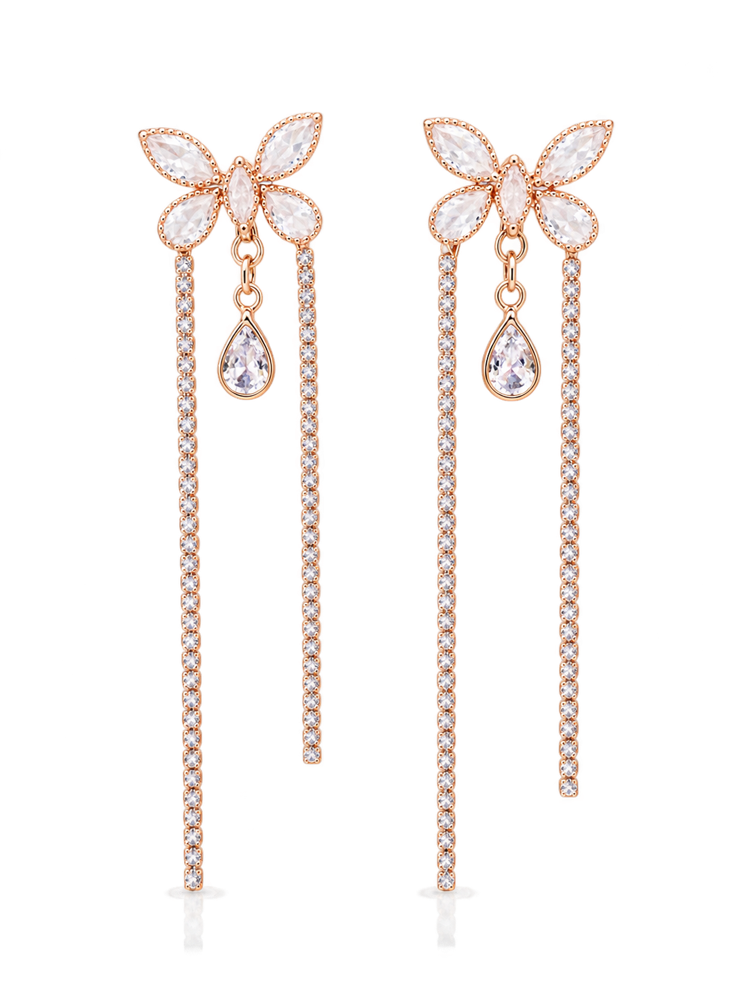 Butterfly Crystal Drop Earrings - Front view