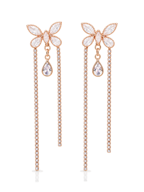 Butterfly Crystal Drop Earrings - Front view