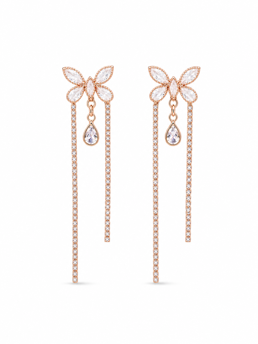 Butterfly Crystal Drop Earrings - Side view