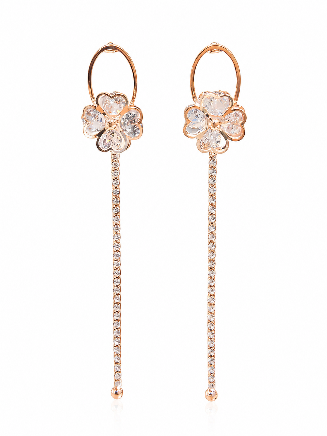 Rose Gold Flower Drop Earrings - Front view