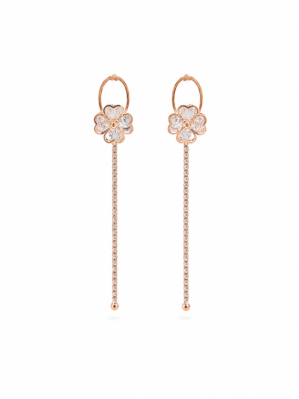 Rose Gold Flower Drop Earrings - Side view