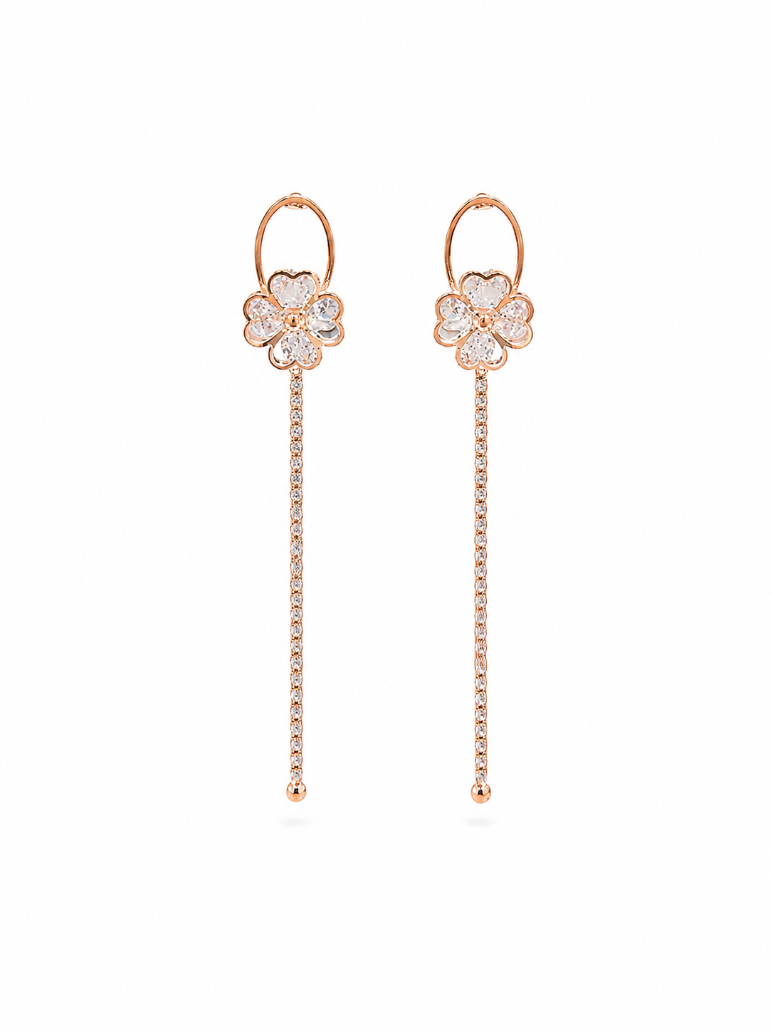 Rose Gold Flower Drop Earrings - Side view