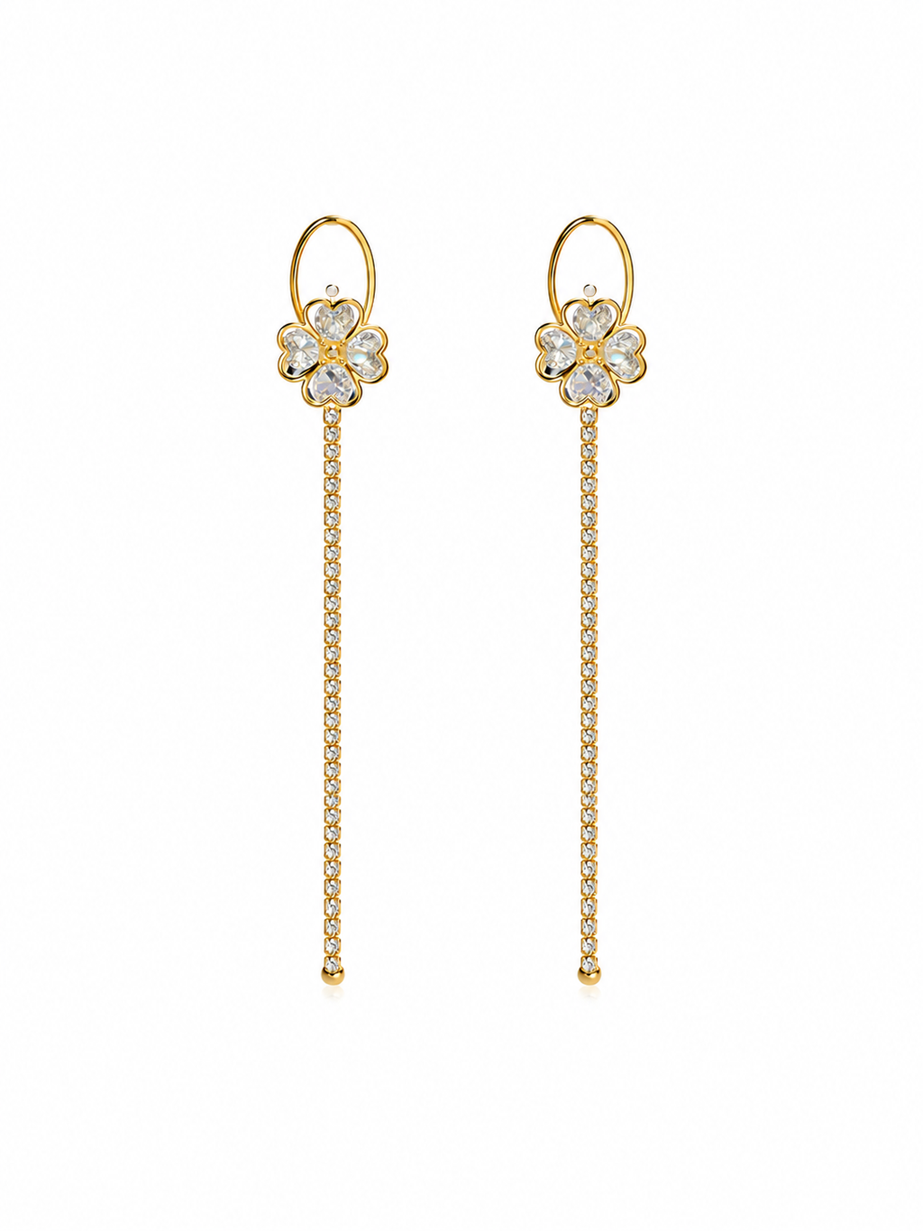 Bloom Drop Earrings - Gold flower drop earrings close up view