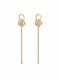 Bloom Drop Earrings - Gold flower drop earrings close up view