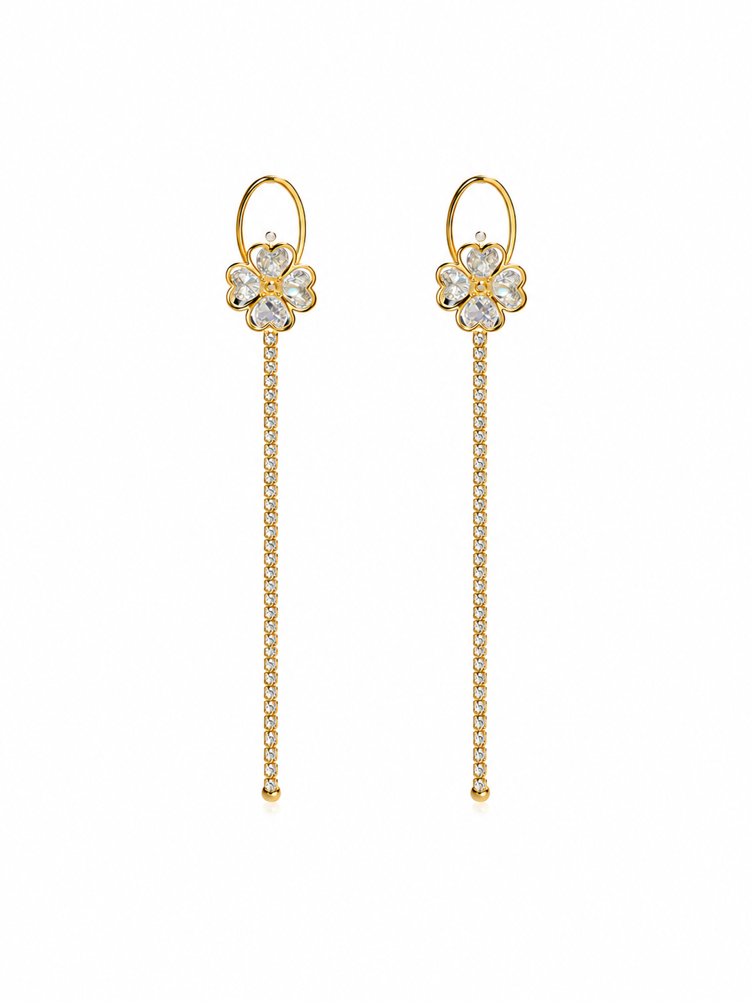 Bloom Drop Earrings - Gold flower drop earrings close up view