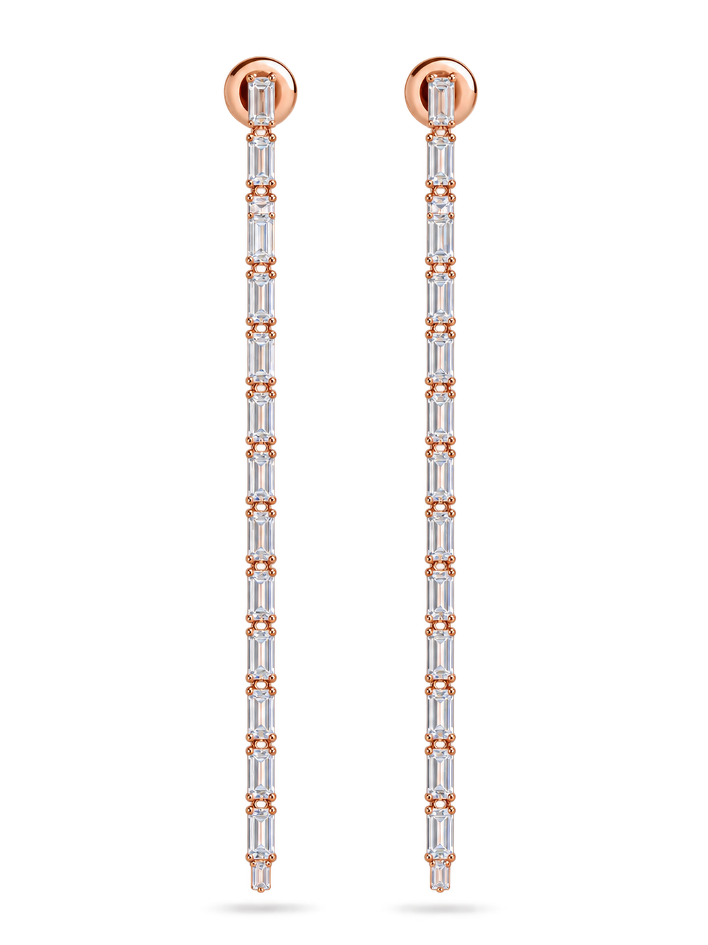 Rose Gold Baguette Drop Earrings - Front View