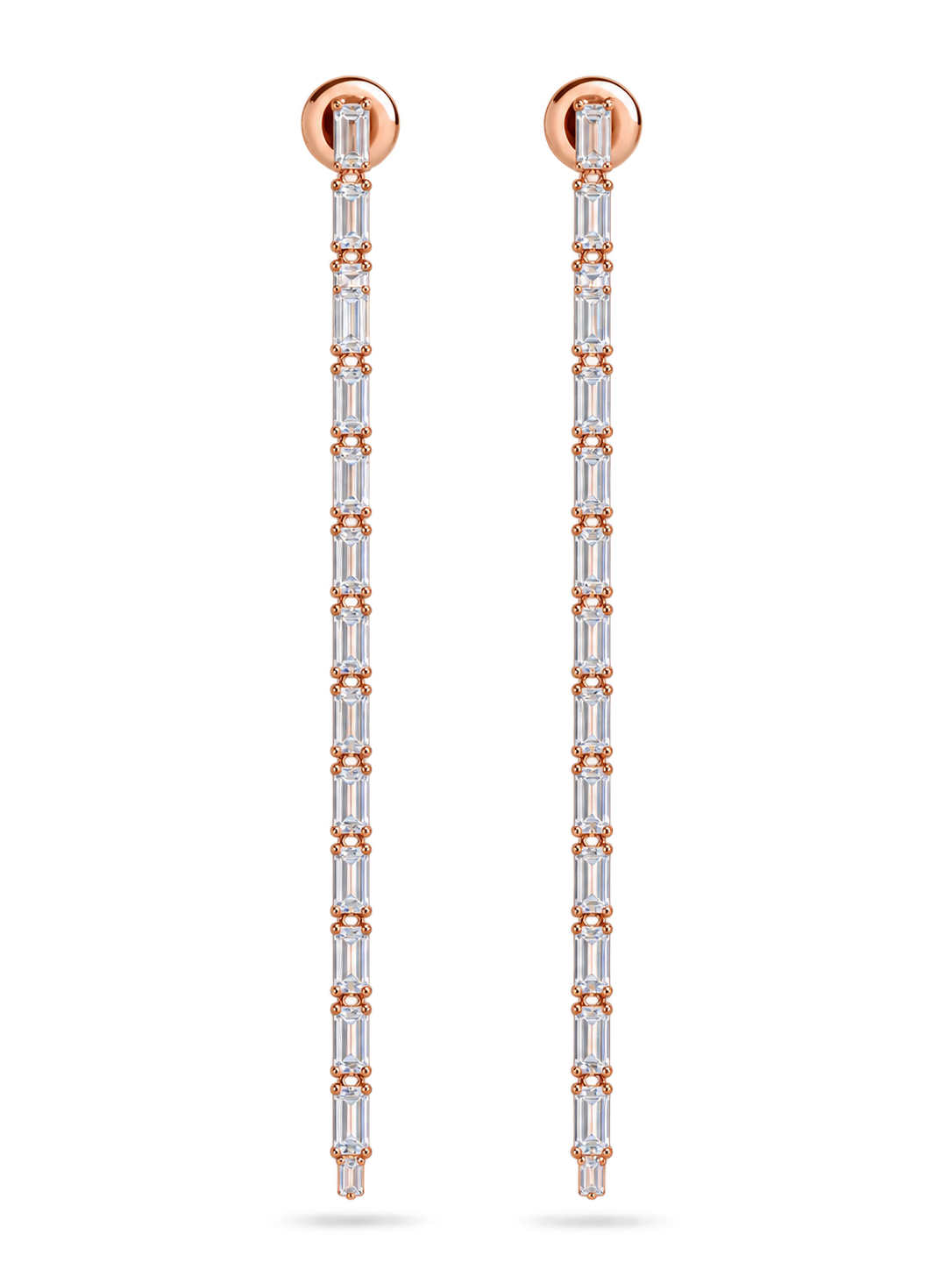 Rose Gold Baguette Drop Earrings - Front View