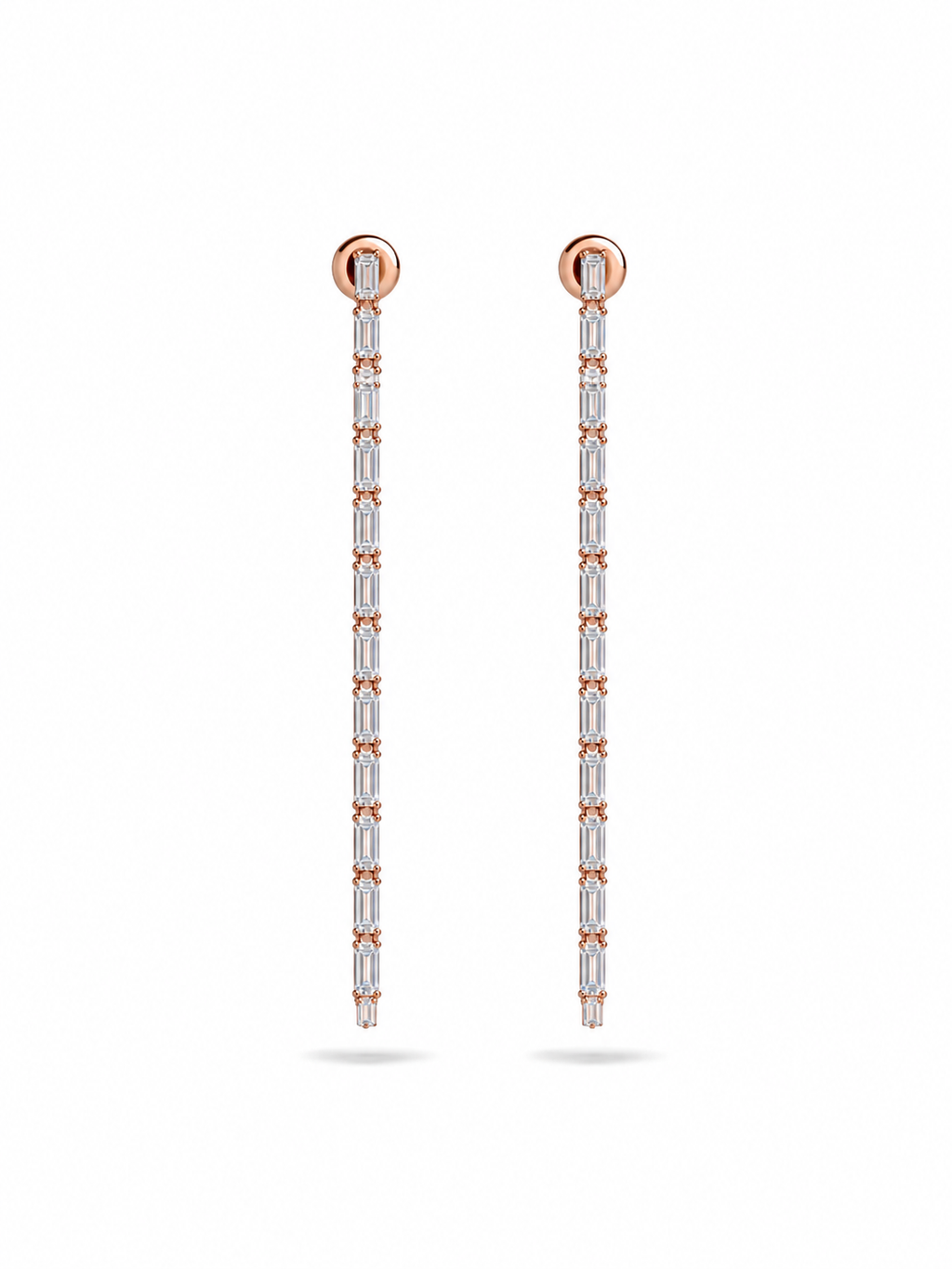 Rose Gold Baguette Drop Earrings - Side View