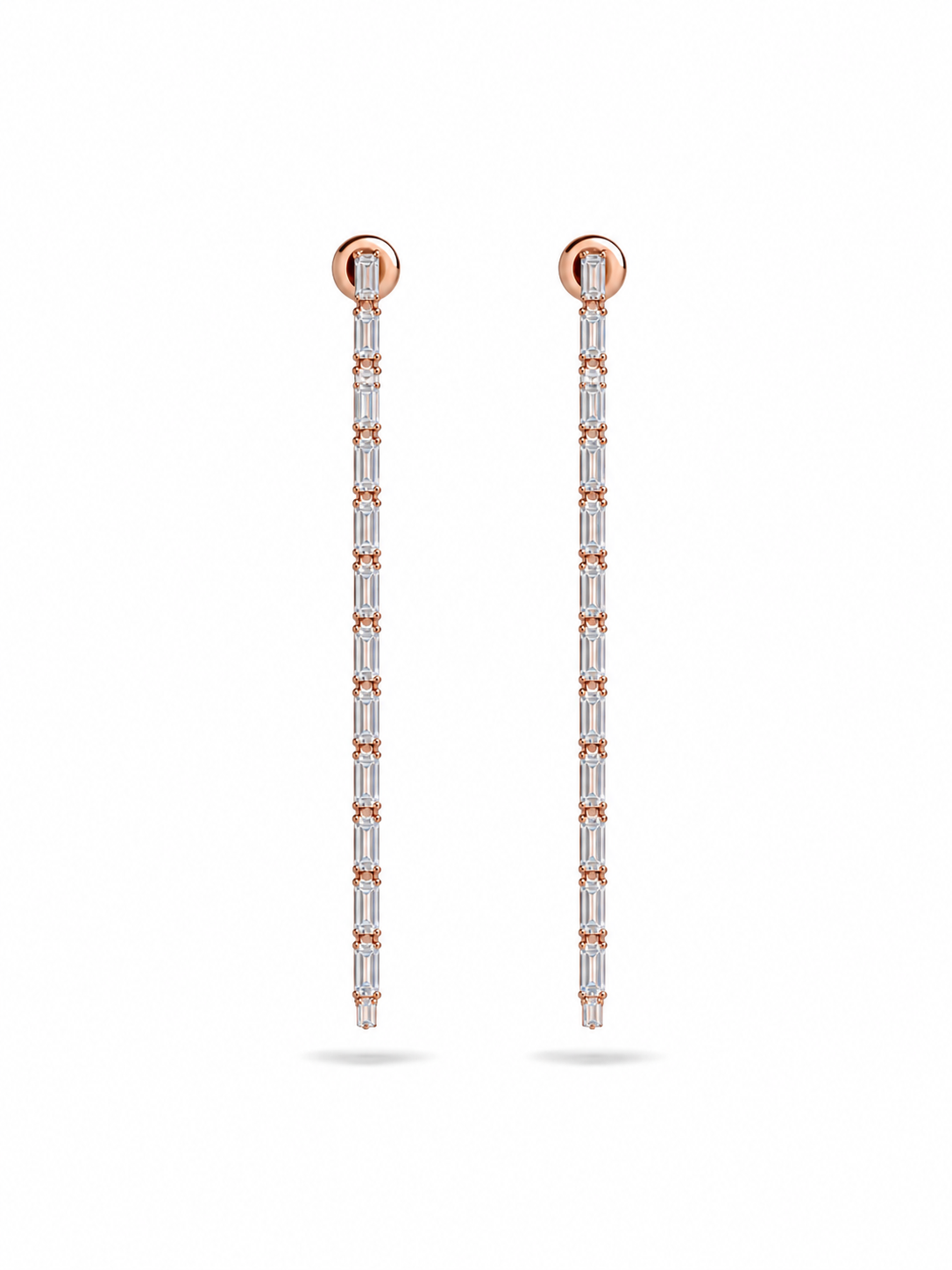 Rose Gold Baguette Drop Earrings - Side View