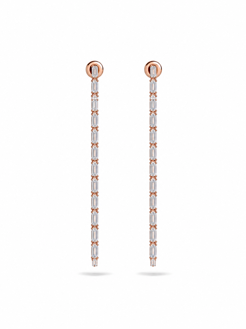 Rose Gold Baguette Drop Earrings - Side View