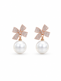 Pearl Bow Drop Earrings - Rose Gold - Side view
