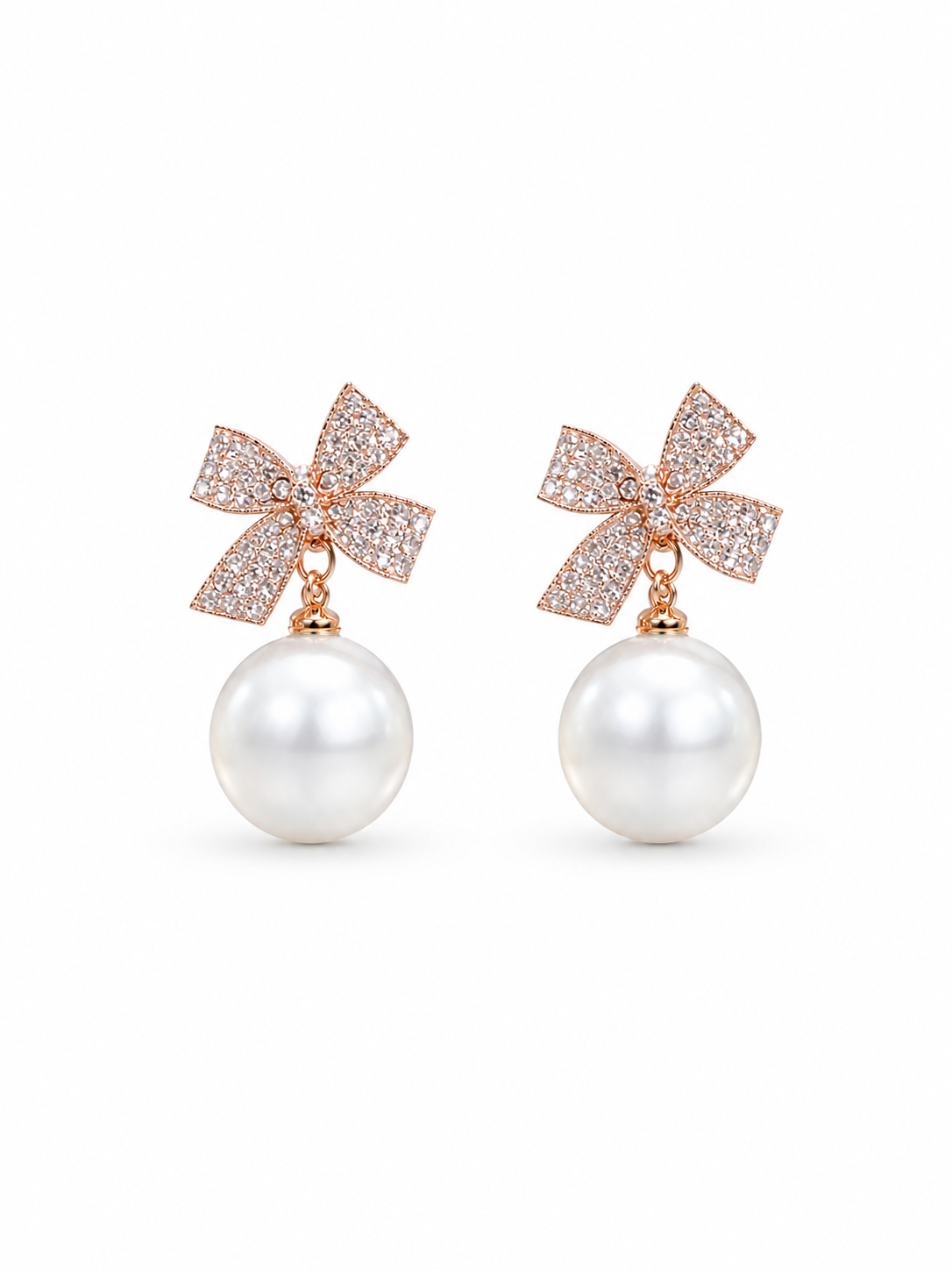 Pearl Bow Drop Earrings - Rose Gold - Side view