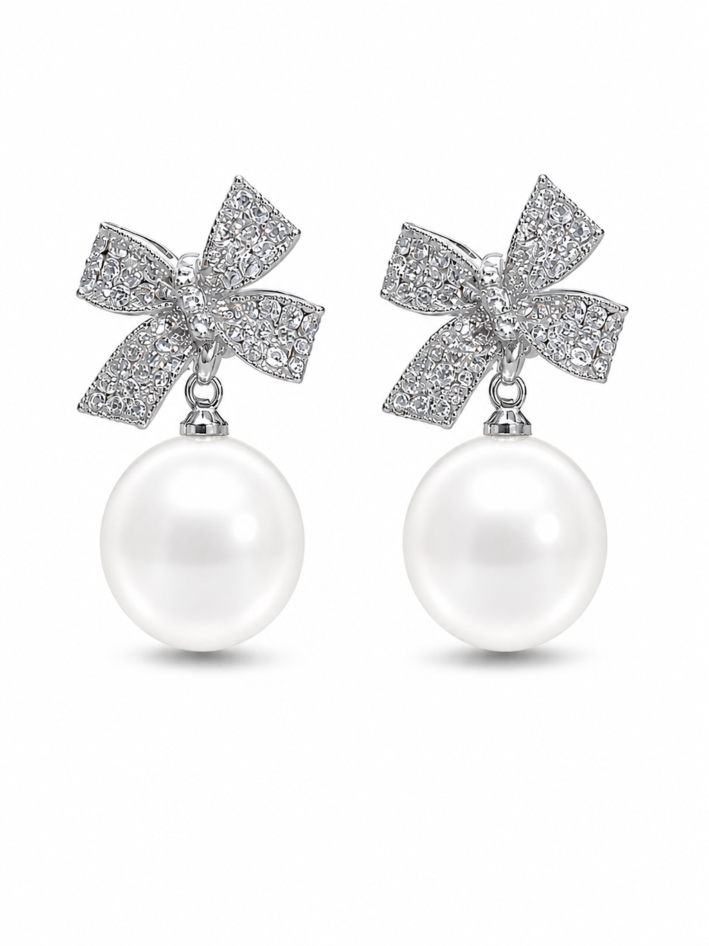 Pearl Bow Drop Earrings - Rose Gold - Front View