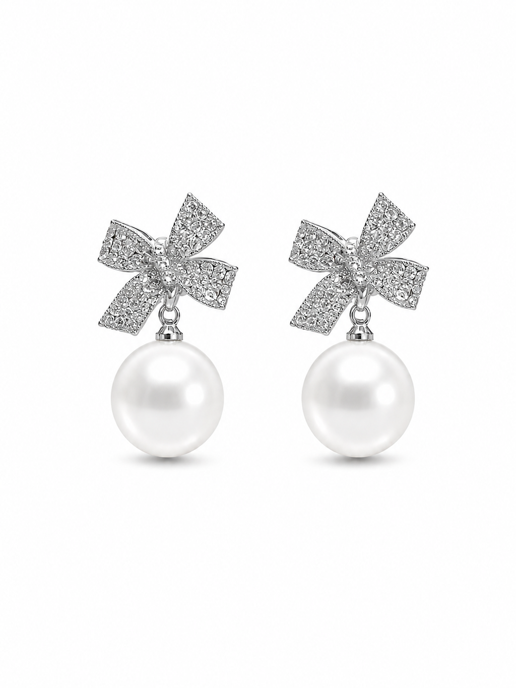 Pearl Bow Drop Earrings - Rose Gold - Side View