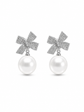 Pearl Bow Drop Earrings - Rose Gold - Side View