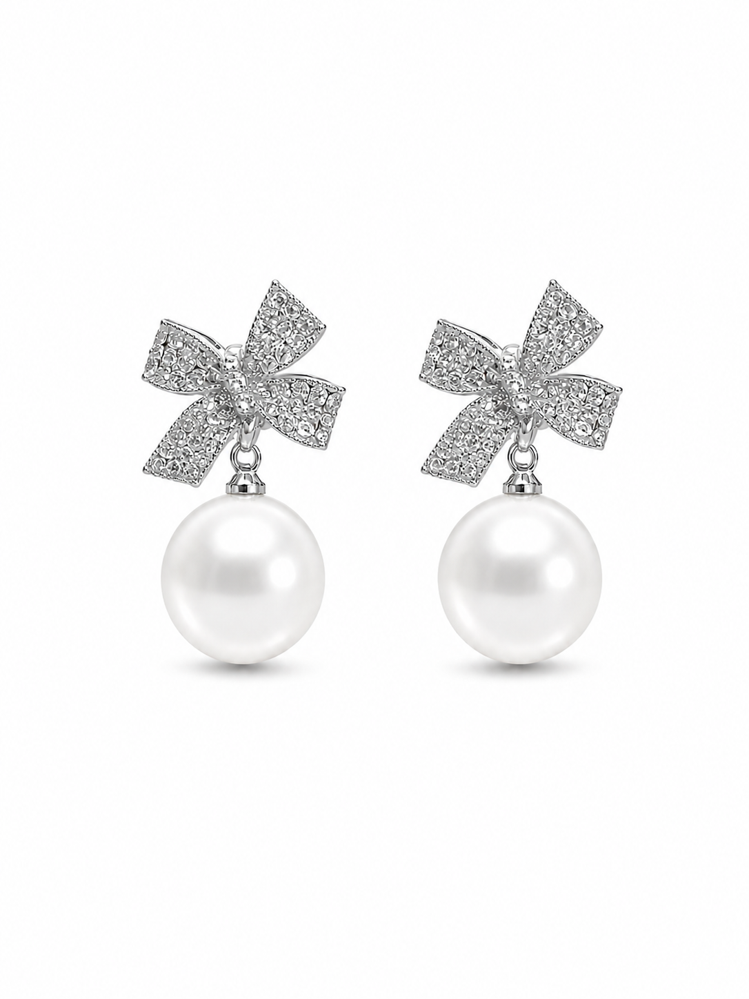 Pearl Bow Drop Earrings - Rose Gold - Side View