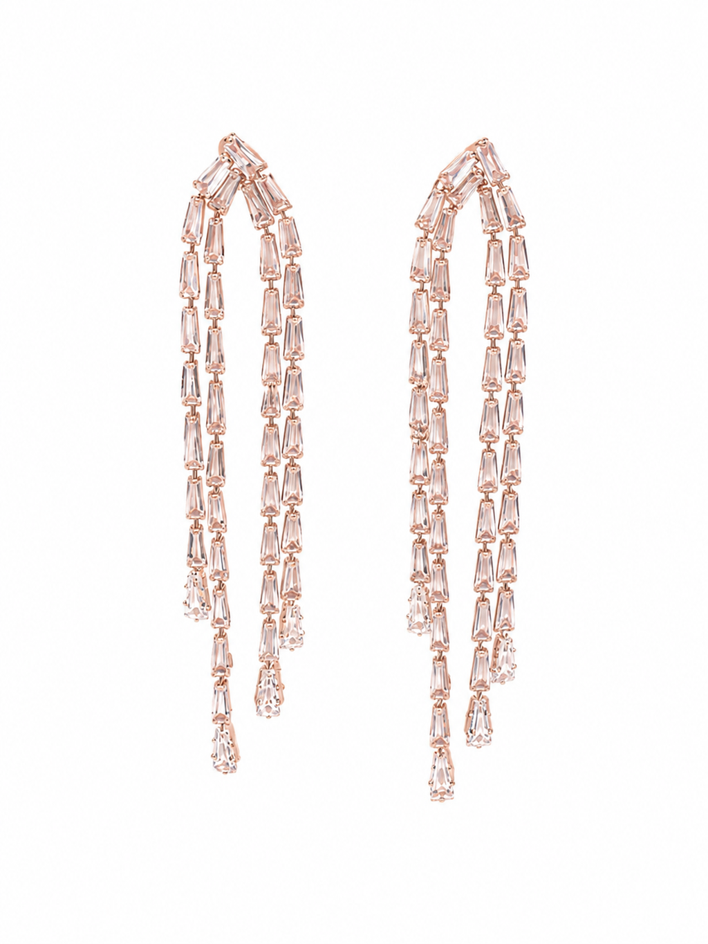 Rose Gold Baguette Crystal Waterfall Earrings - Front View