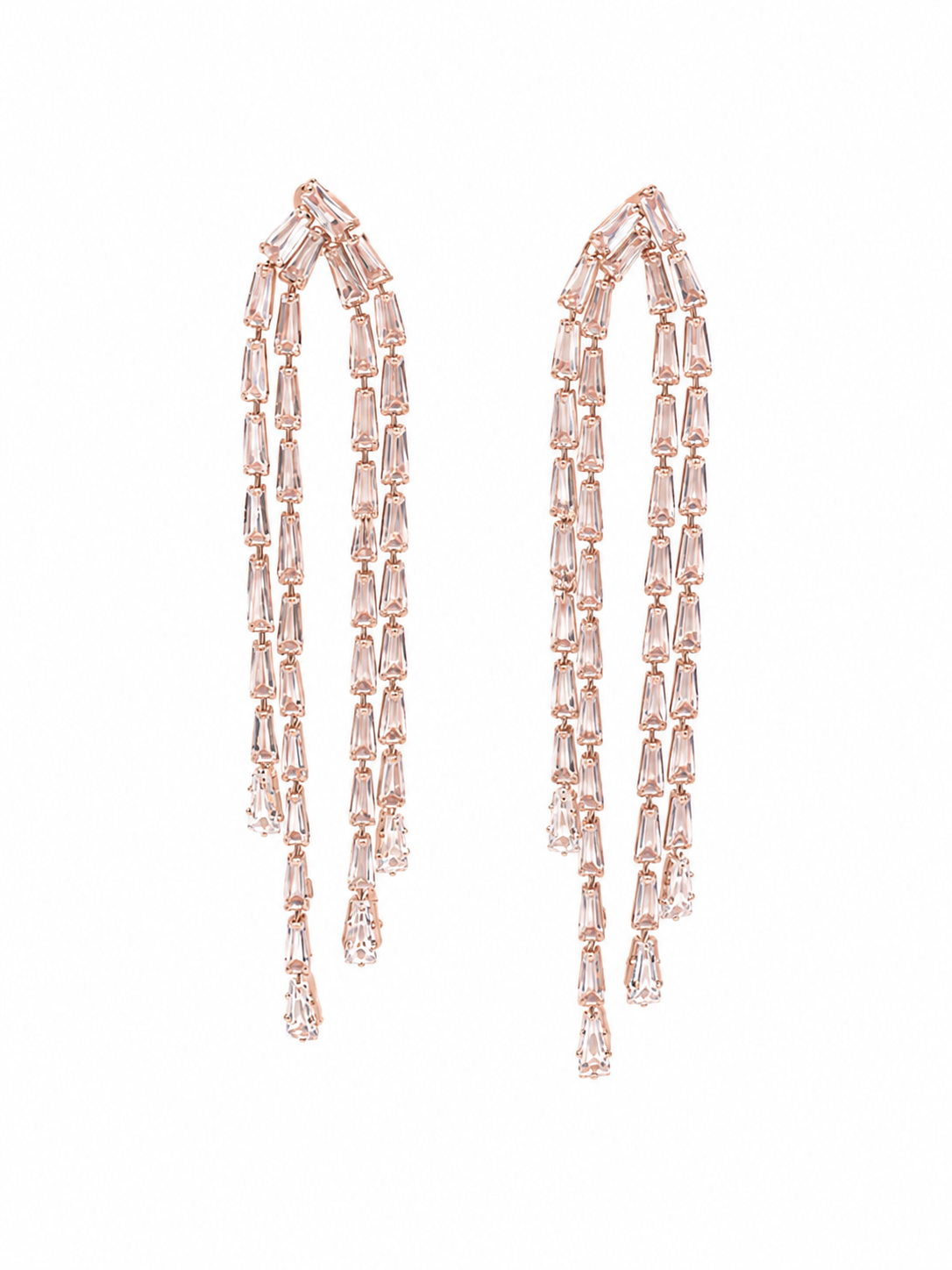 Rose Gold Baguette Crystal Waterfall Earrings - Front View