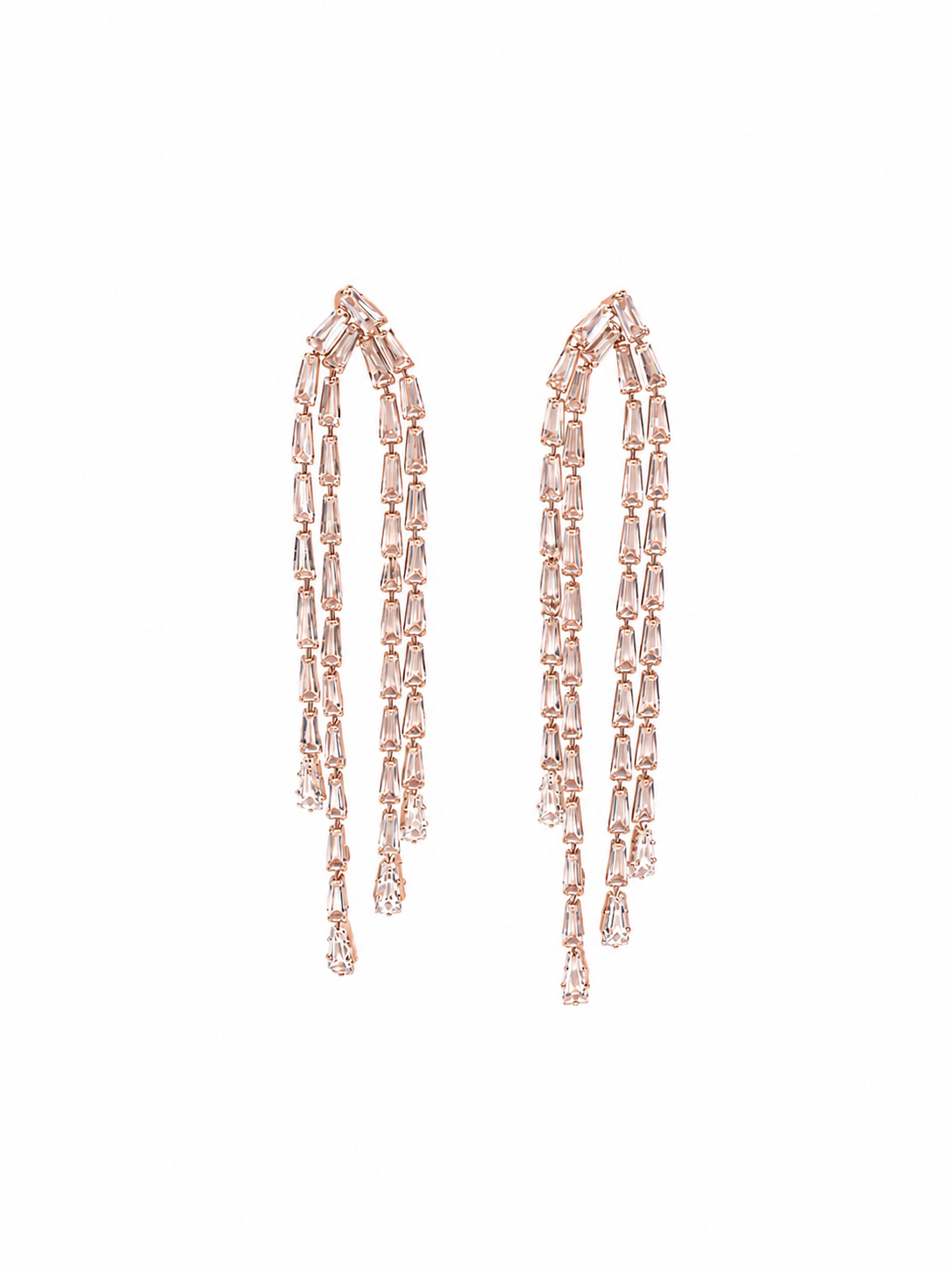 Rose Gold Baguette Crystal Waterfall Earrings - Side View