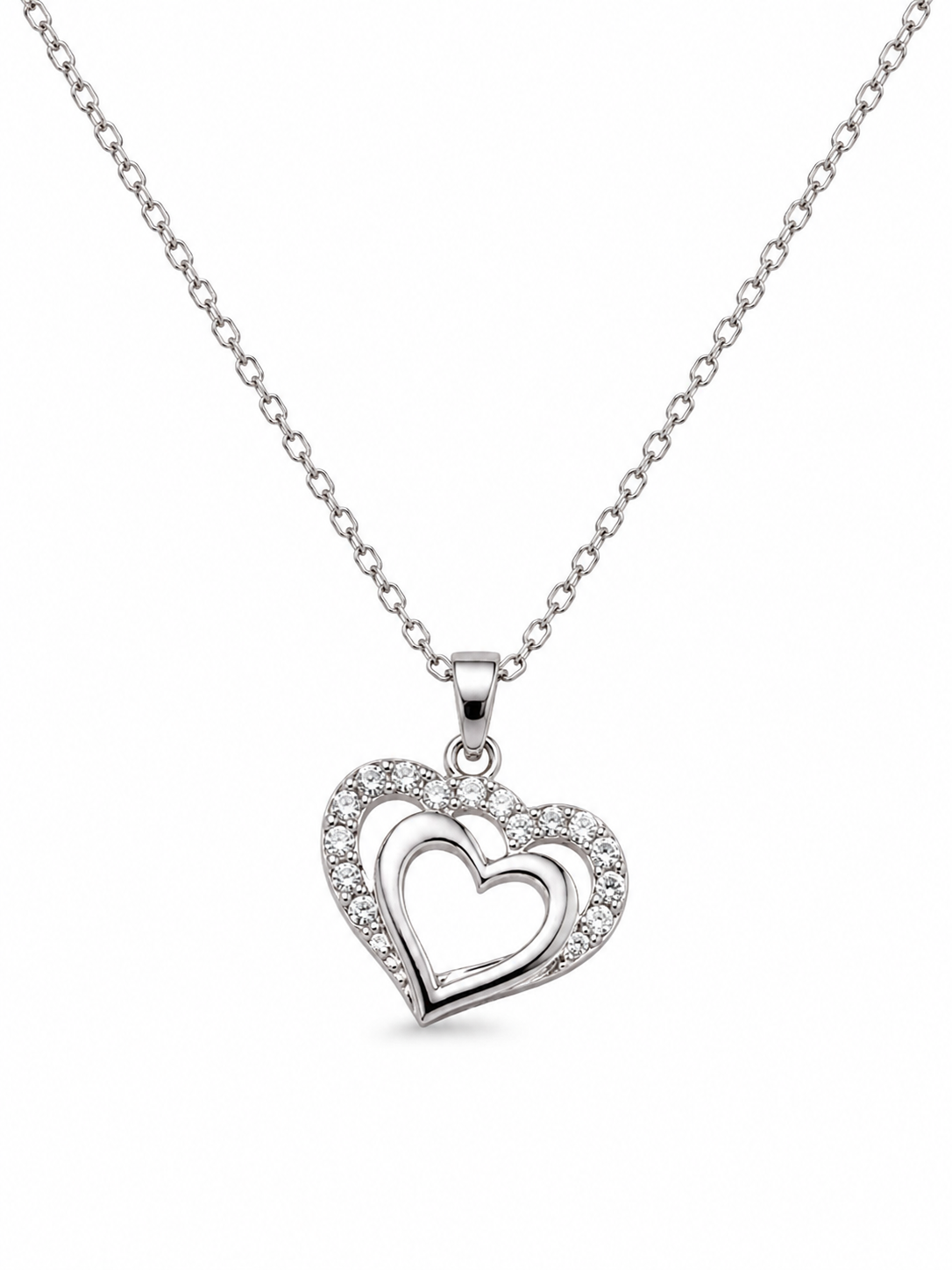Double Heart Crystal Necklace – angled view
