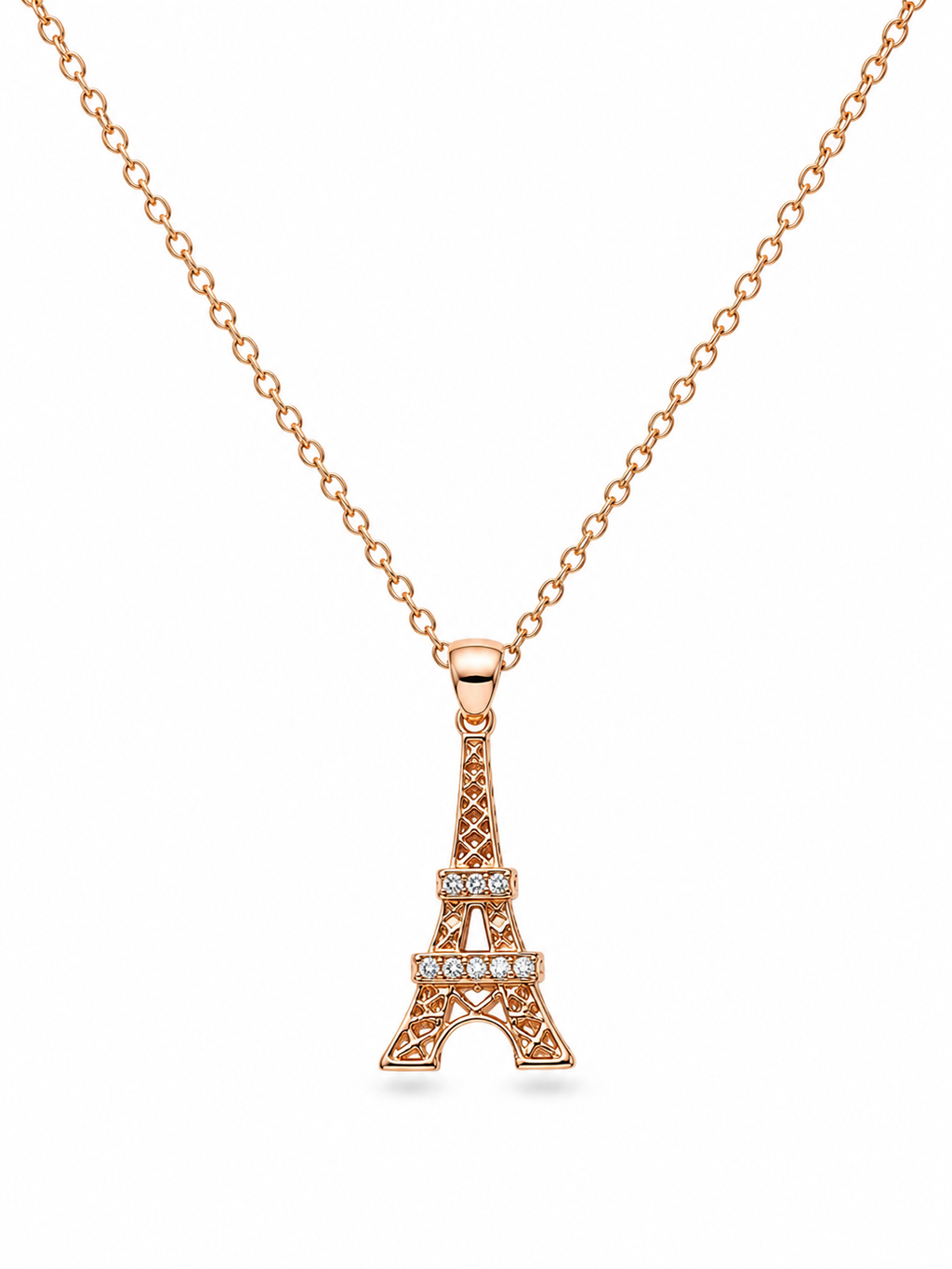 Eiffel Tower Rose Gold Necklace - full view