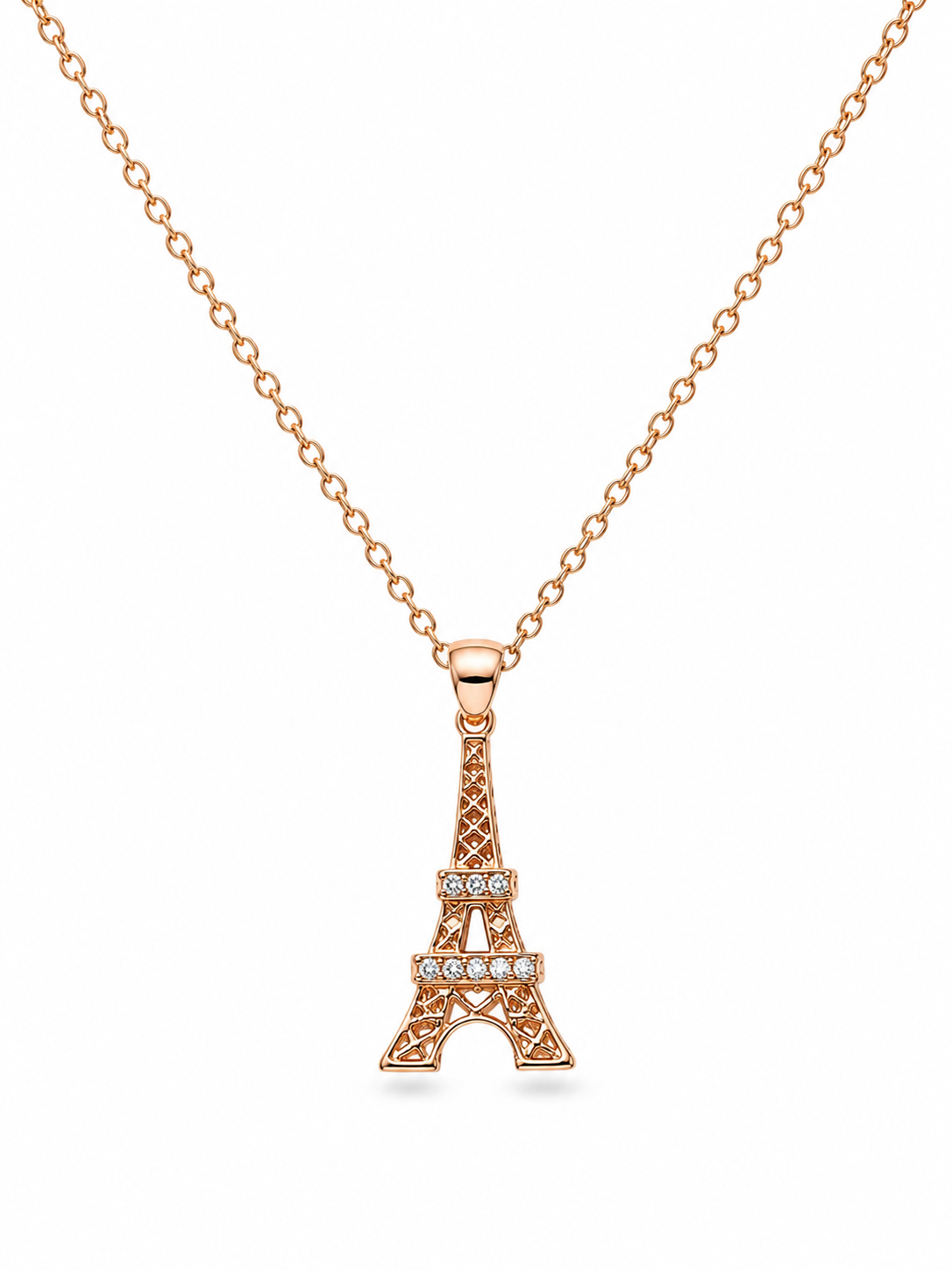 Eiffel Tower Rose Gold Necklace - full view