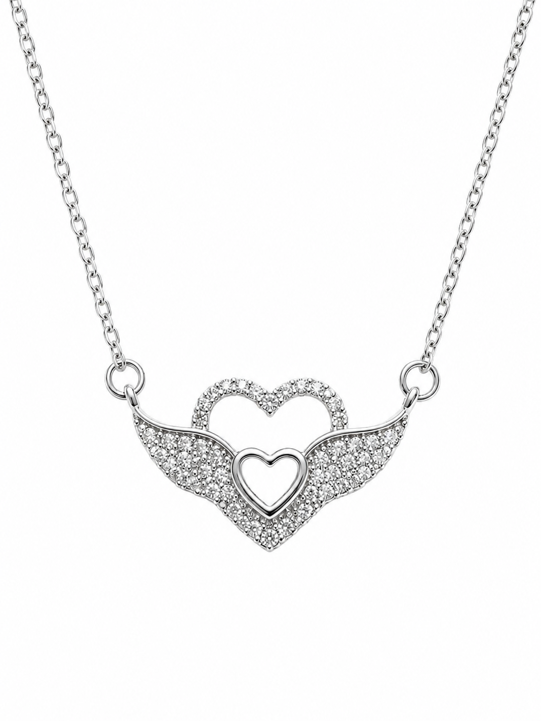 Angel Wings Double Heart Necklace - front view