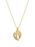 Angel Wings Necklace - front view with CZ pavé detail