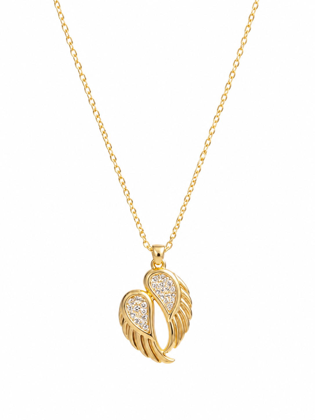 Angel Wings Necklace - front view with CZ pavé detail
