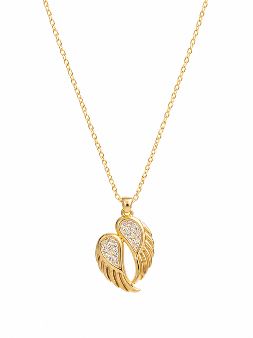 Angel Wings Necklace - front view with CZ pavé detail
