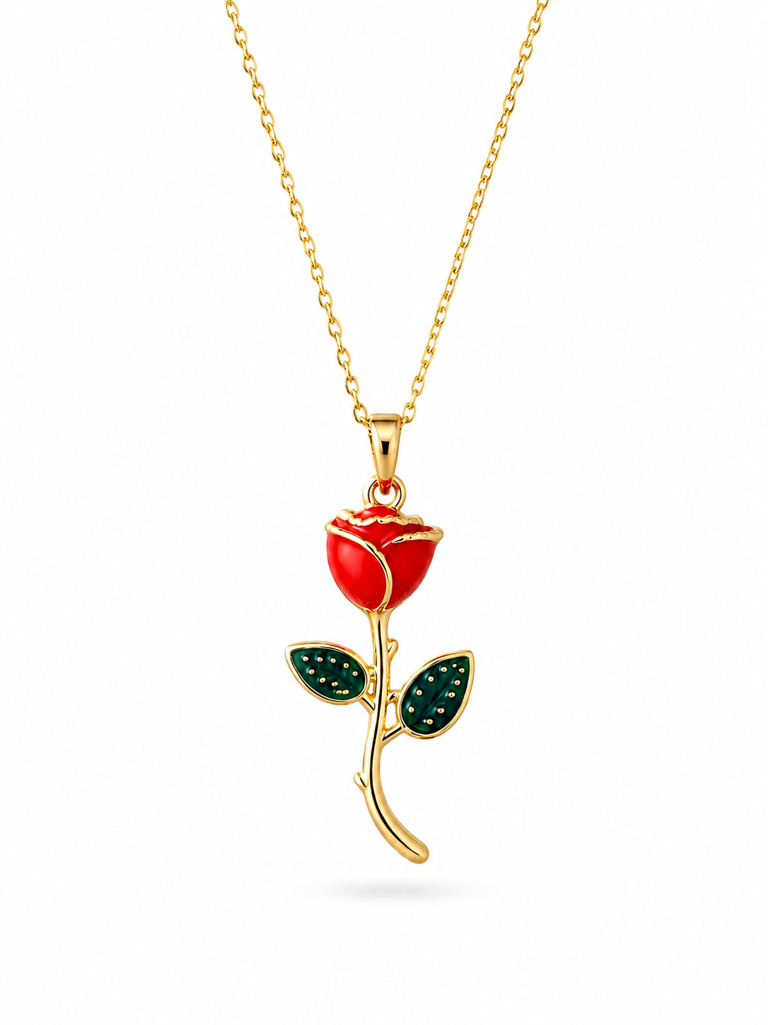 Red Rose Pendant Necklace - close-up view