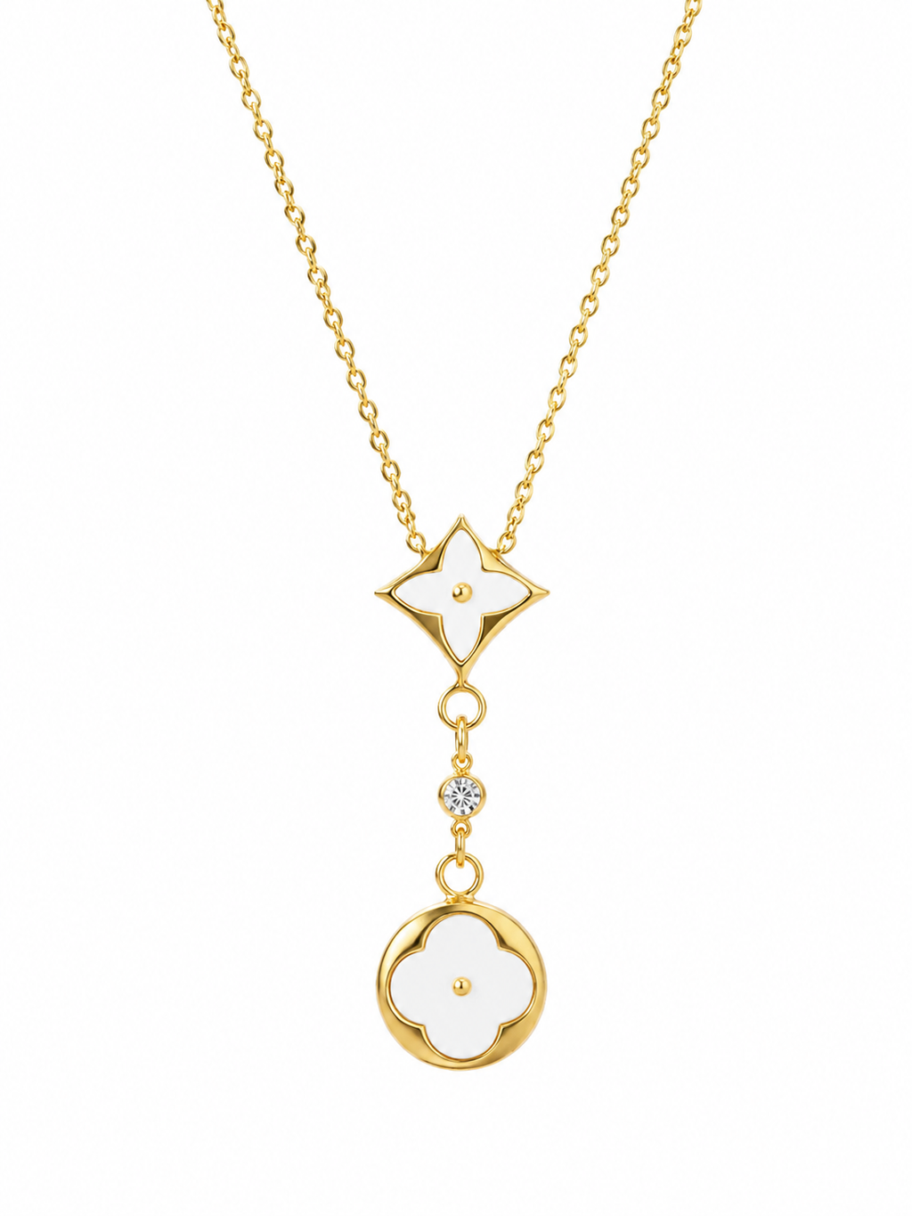 White Floral Drop Necklace - front view