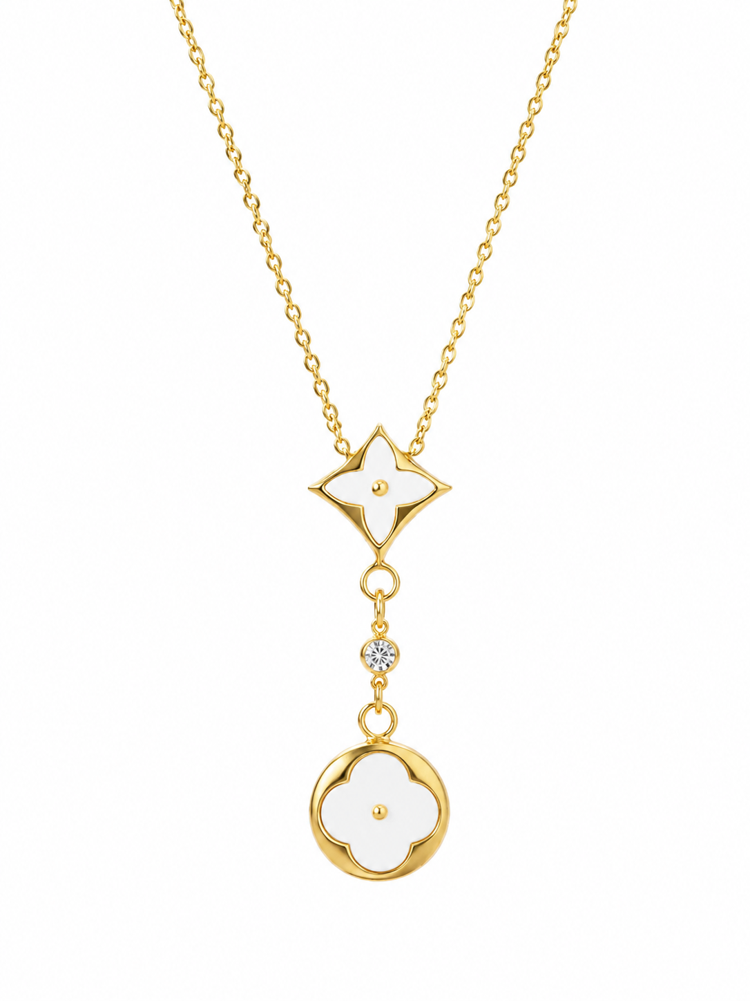 White Floral Drop Necklace - front view