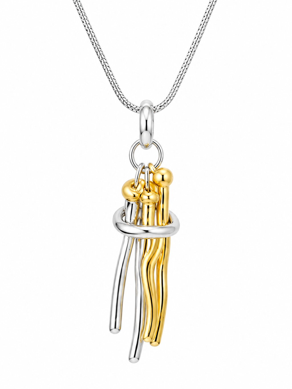 Dual-Tone Tassel Pendant Necklace - full length view