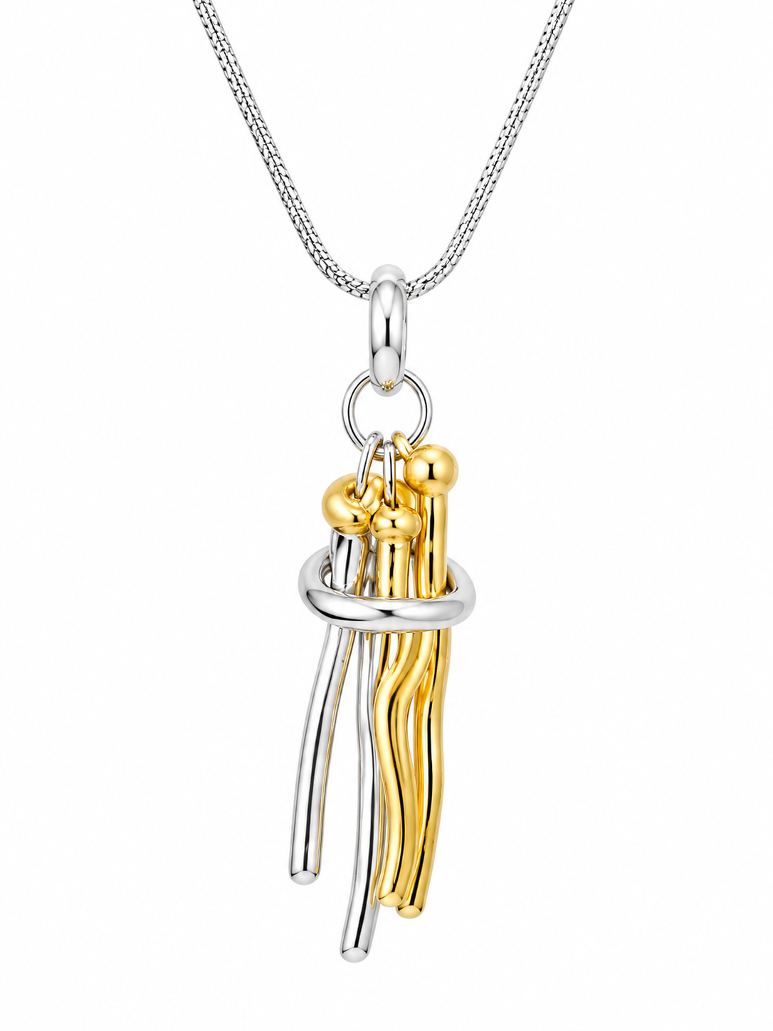 Dual-Tone Tassel Pendant Necklace - full length view