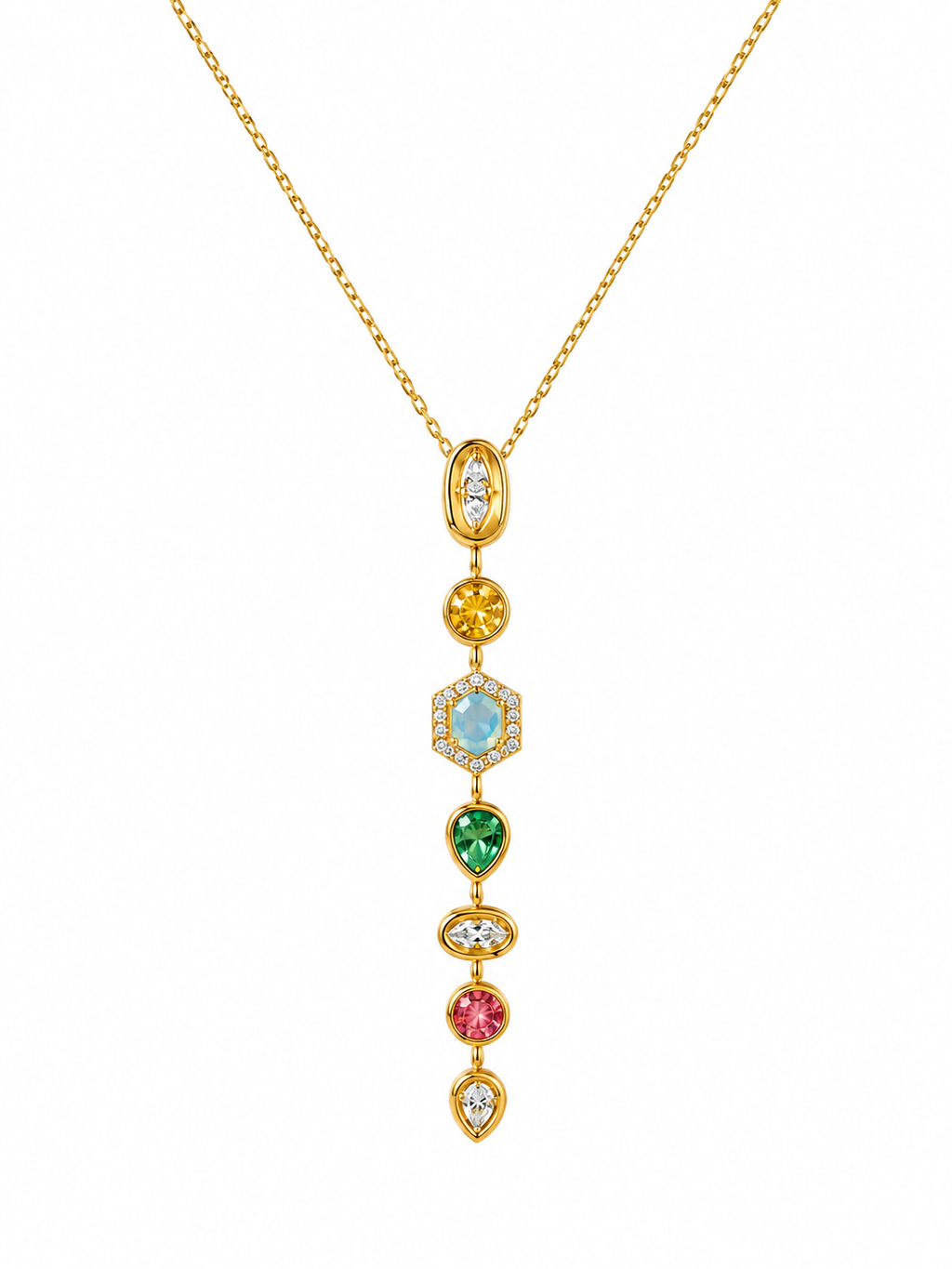 Rainbow Multi-Stone Drop Necklace – styled view