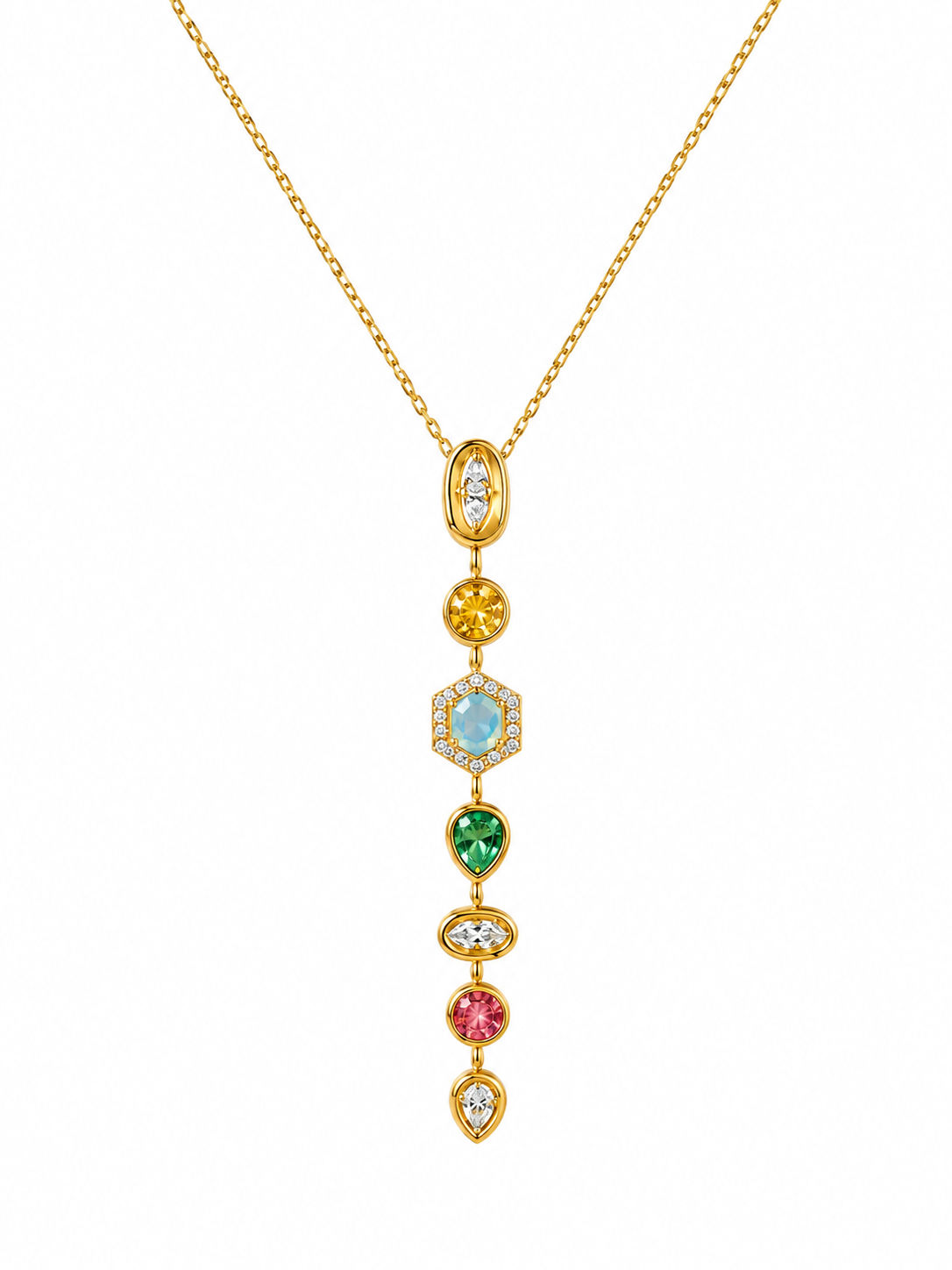 Rainbow Multi-Stone Drop Necklace – styled view