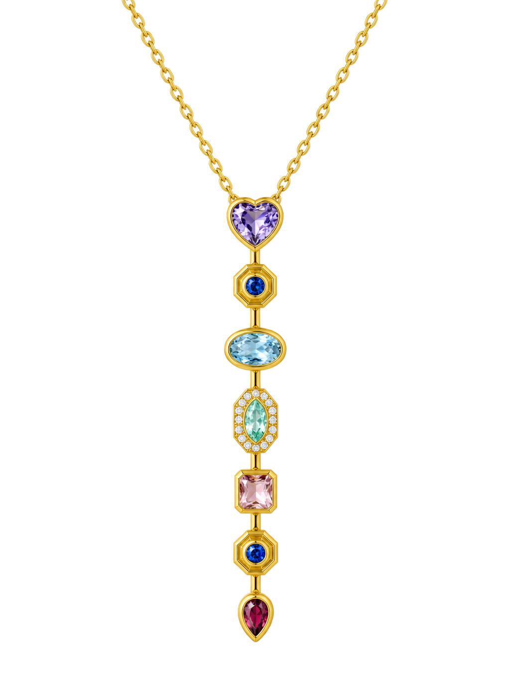 Multi-Gemstone Lariat Necklace - Front view