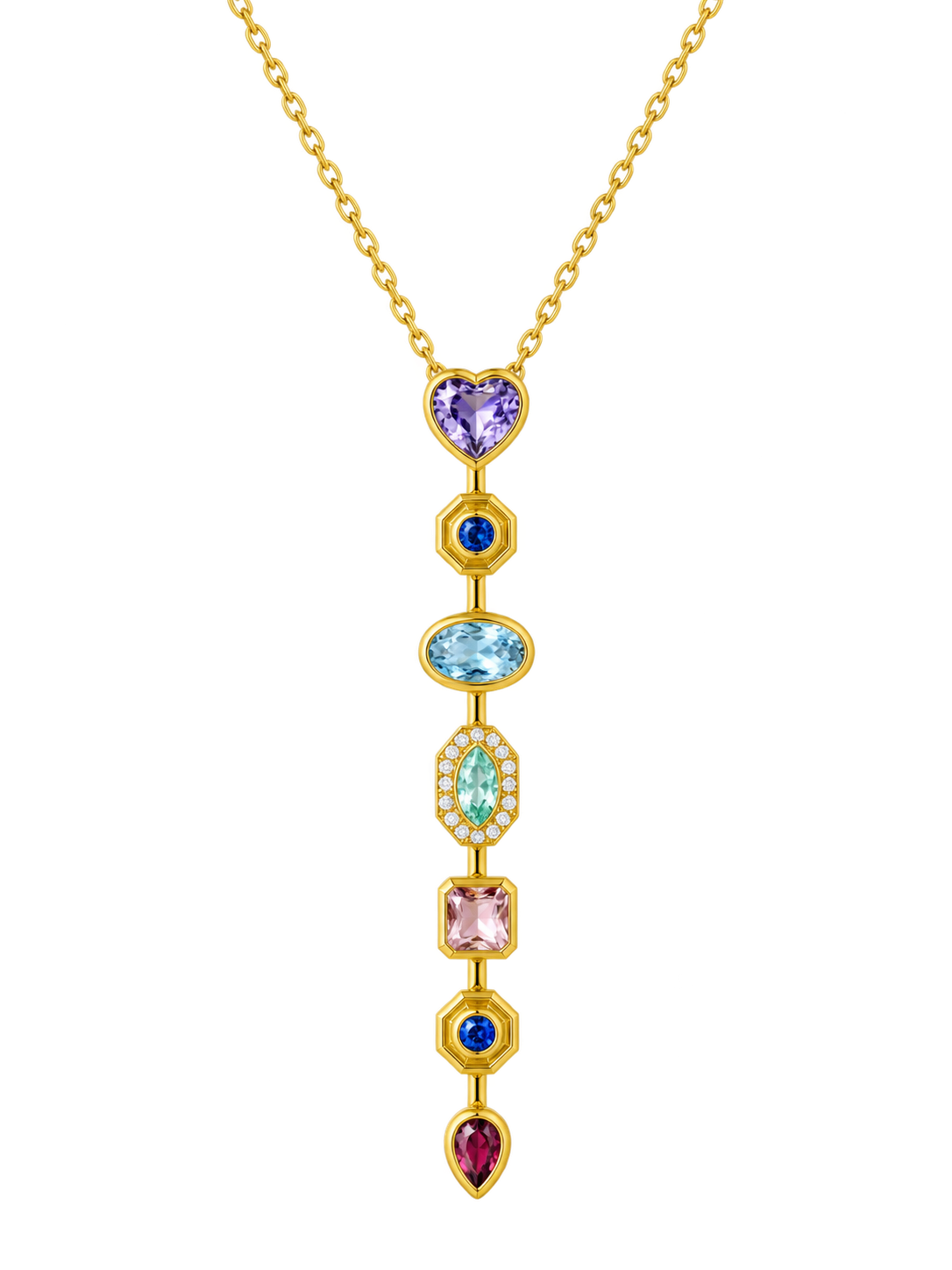 Multi-Gemstone Lariat Necklace - Front view