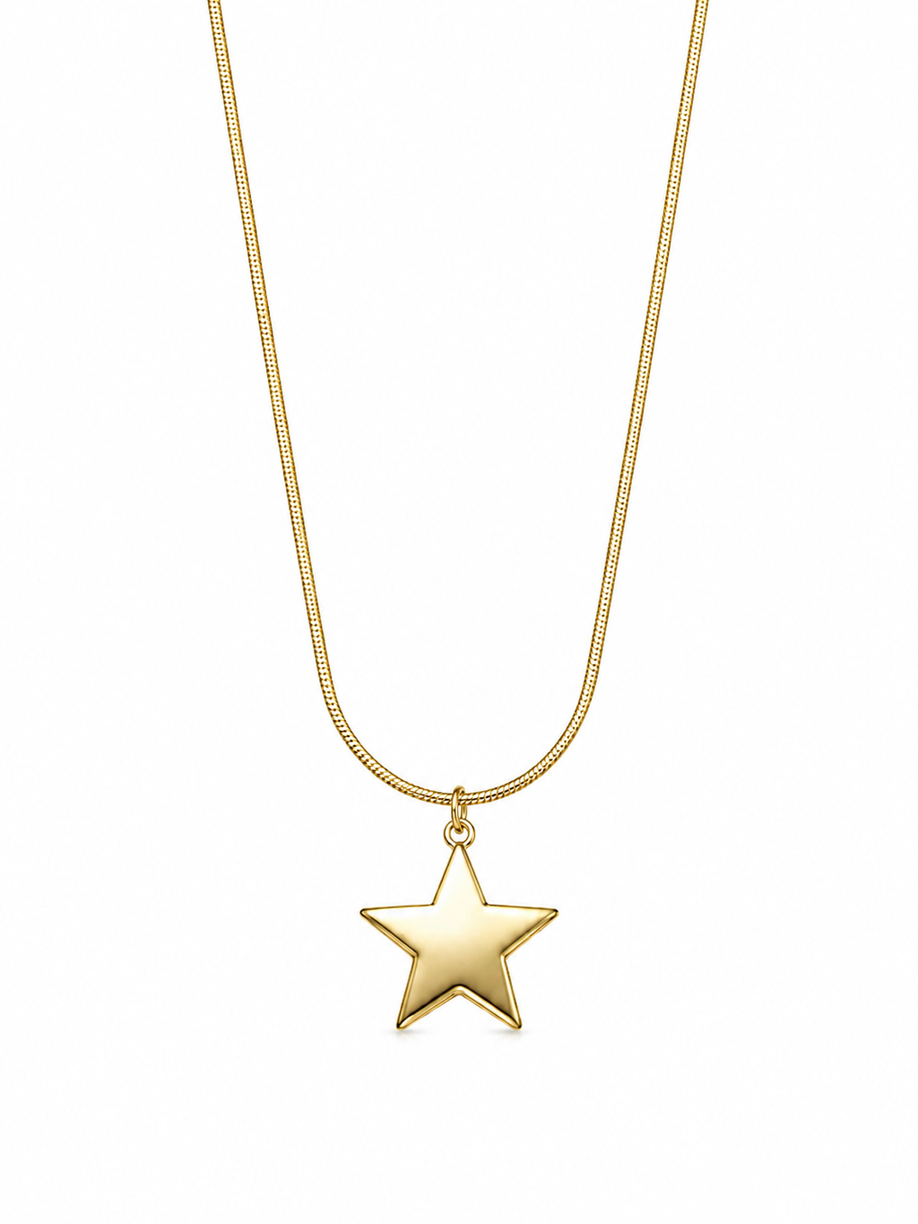 Gold star pendant necklace on snake chain - front view