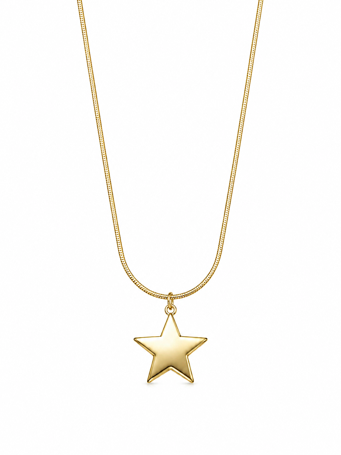 Gold star pendant necklace on snake chain - front view