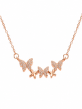 Triple butterfly pavé necklace in rose gold - front view