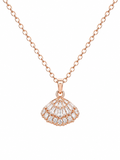 Crystal Fan Shell Pendant Necklace in Rose Gold - Front View