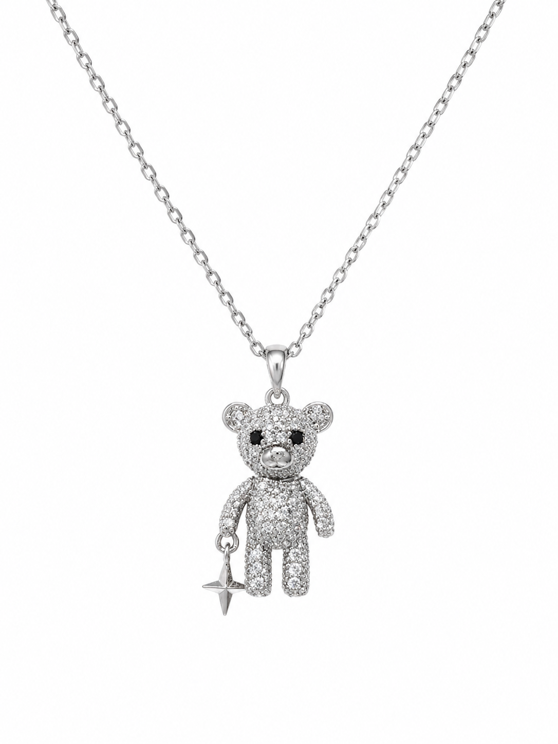 Crystal Teddy Bear Necklace - front view close up