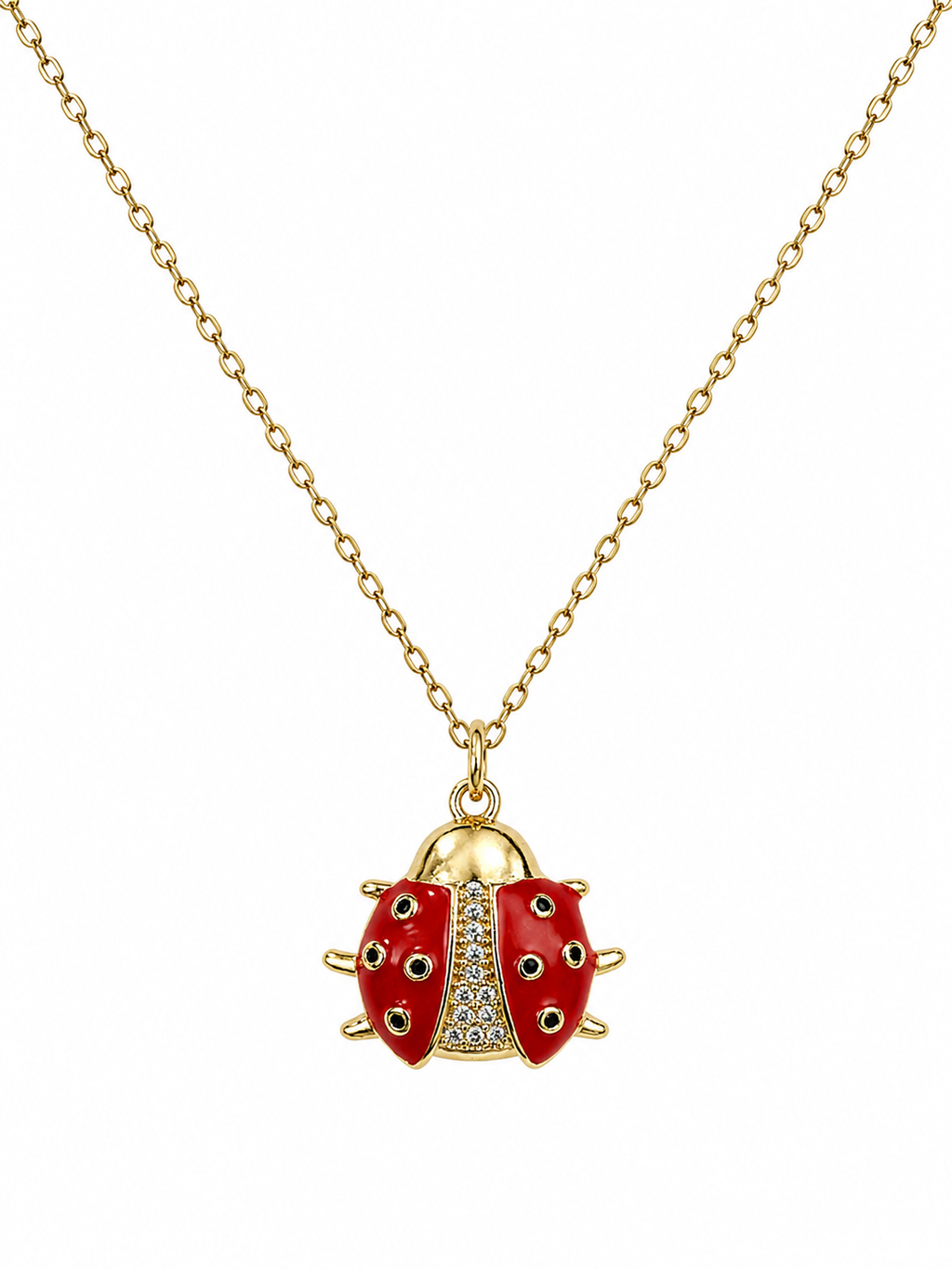 Lucky Ladybug Pendant Necklace - front view close up