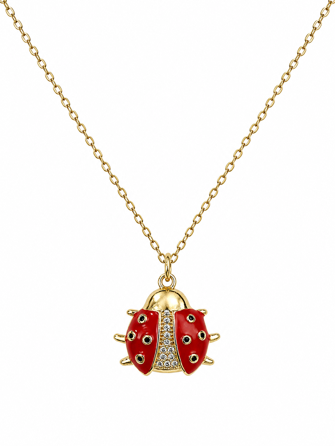 Lucky Ladybug Pendant Necklace - front view close up