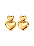 Gold double heart drop earrings in 316L stainless steel